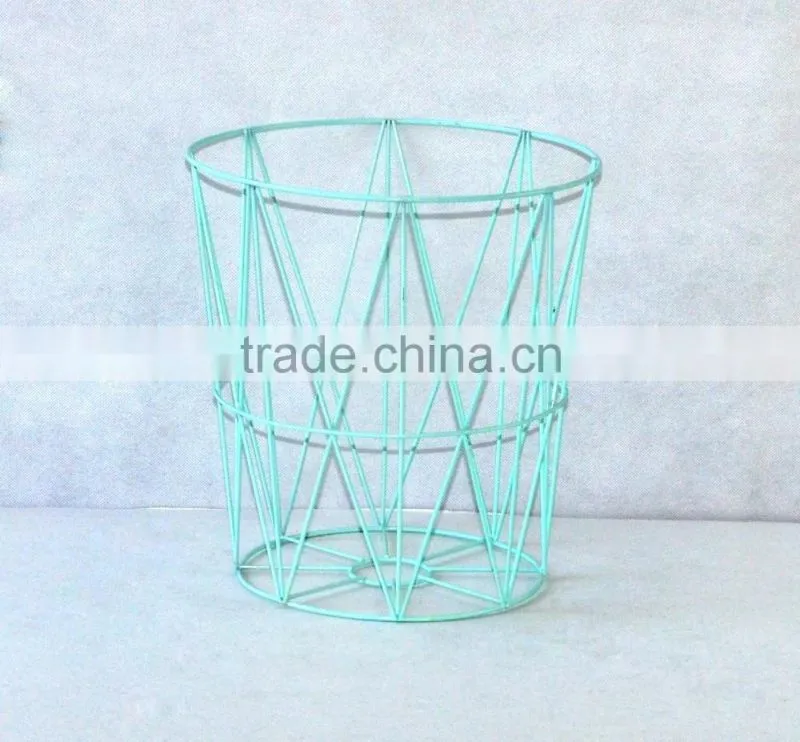 Office Stationery Metal Wire Round Waste bin with handle Paper Trash Basket