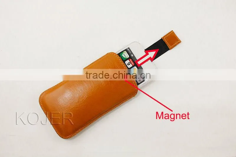 Leather smartphone case Made of PU Leather/Retractable Pull-tab