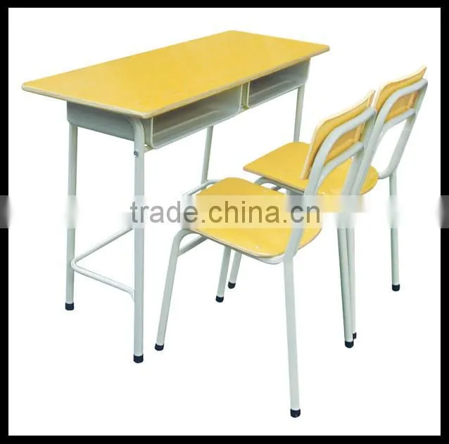 Wooden school double desks and chairs, student table writing desk
