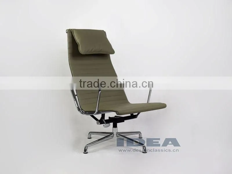 Replica Charles Aluminum Executive Easy Chair - Light Grey Genuine Leather