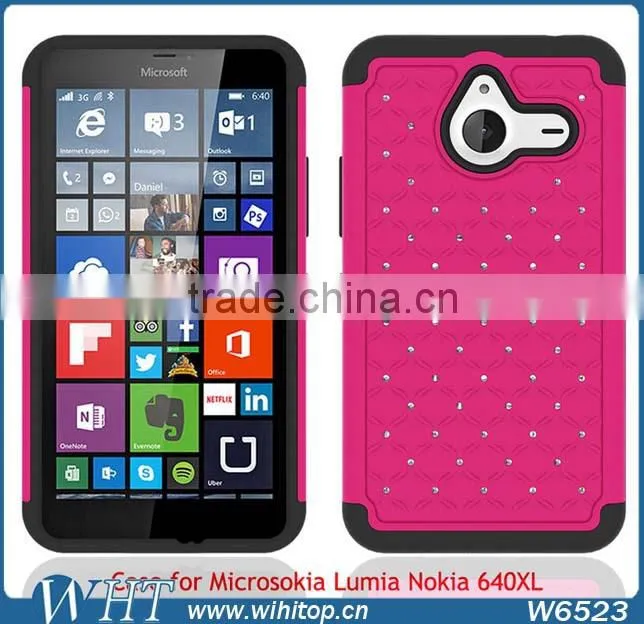 Starry Diamond Silicone+PC Phone Cover for Nokia Lumia 640 XL, Shockproof for Lumia 640 XL Hybrid Case