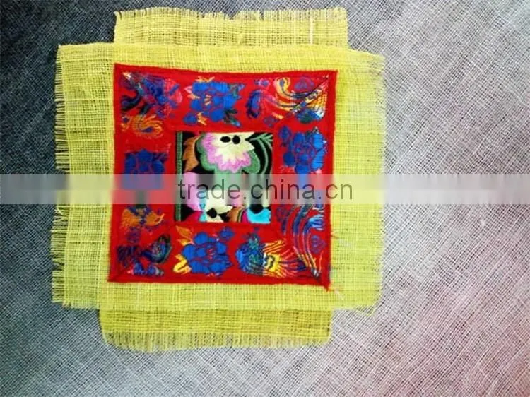 Double Layer Ramie Fabric Coaster With Embroidery At Center