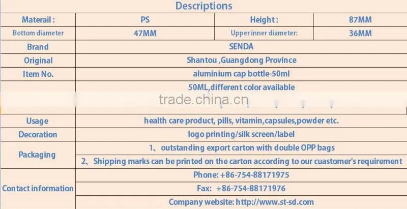 transparent pill bottle with golden aluminium cap,acrylic bottle with screw cap, top grade bottle for health care pill
