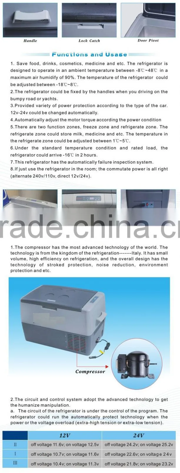 Solar 12v 24v Compressor Mobile 30L solar power refrigerator