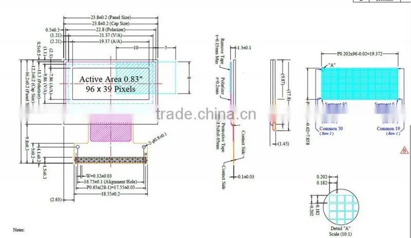 0.83 inch oled 96x39 monochrome lcd display module
