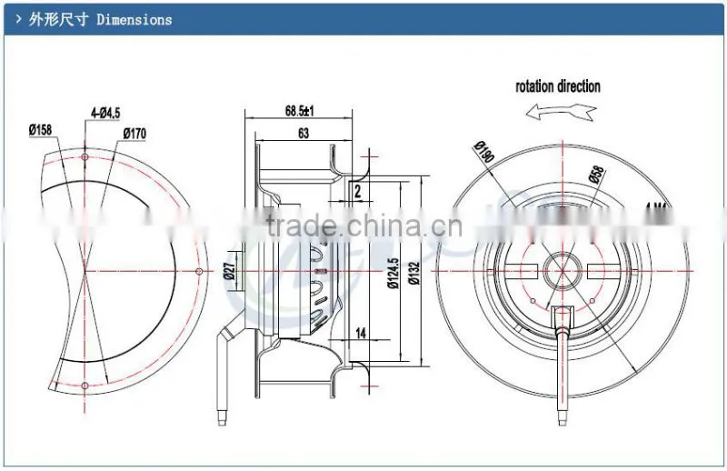 190mm AC Backward Curved Centrifugal Fans china