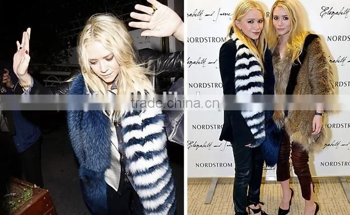Hot sale Luxury Genuine Fox Fur Block color Fur Shawl