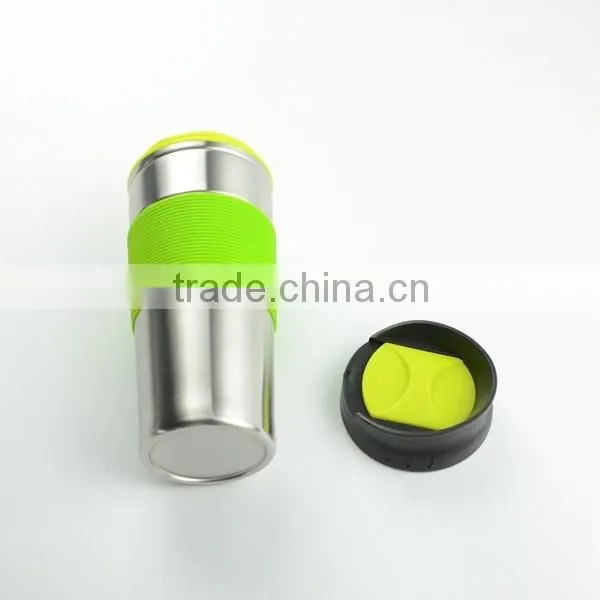 easy handle 450ml stainless steel mug with plastic lid