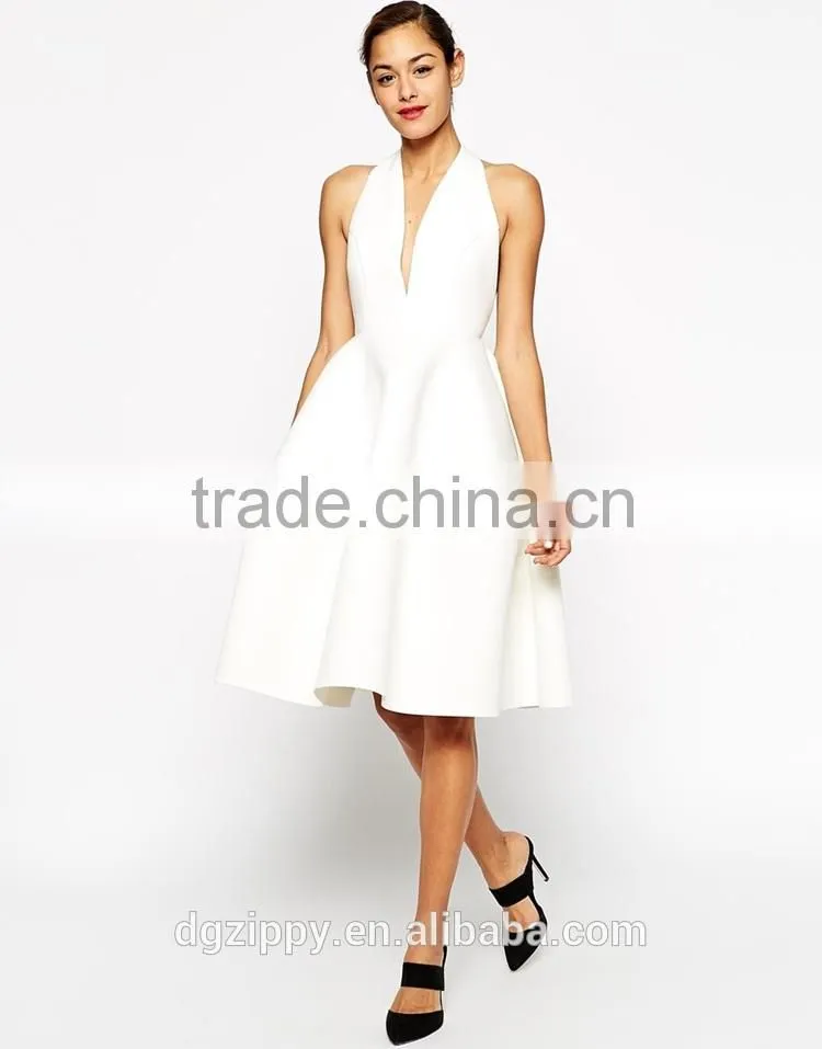 Fashion plain dyed plunging front woman dress Open back prom dresses 2015