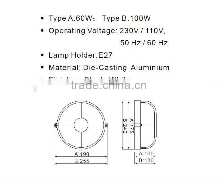 60W aluminium round High quality indoor waterproof bulkhead ceiling lighting