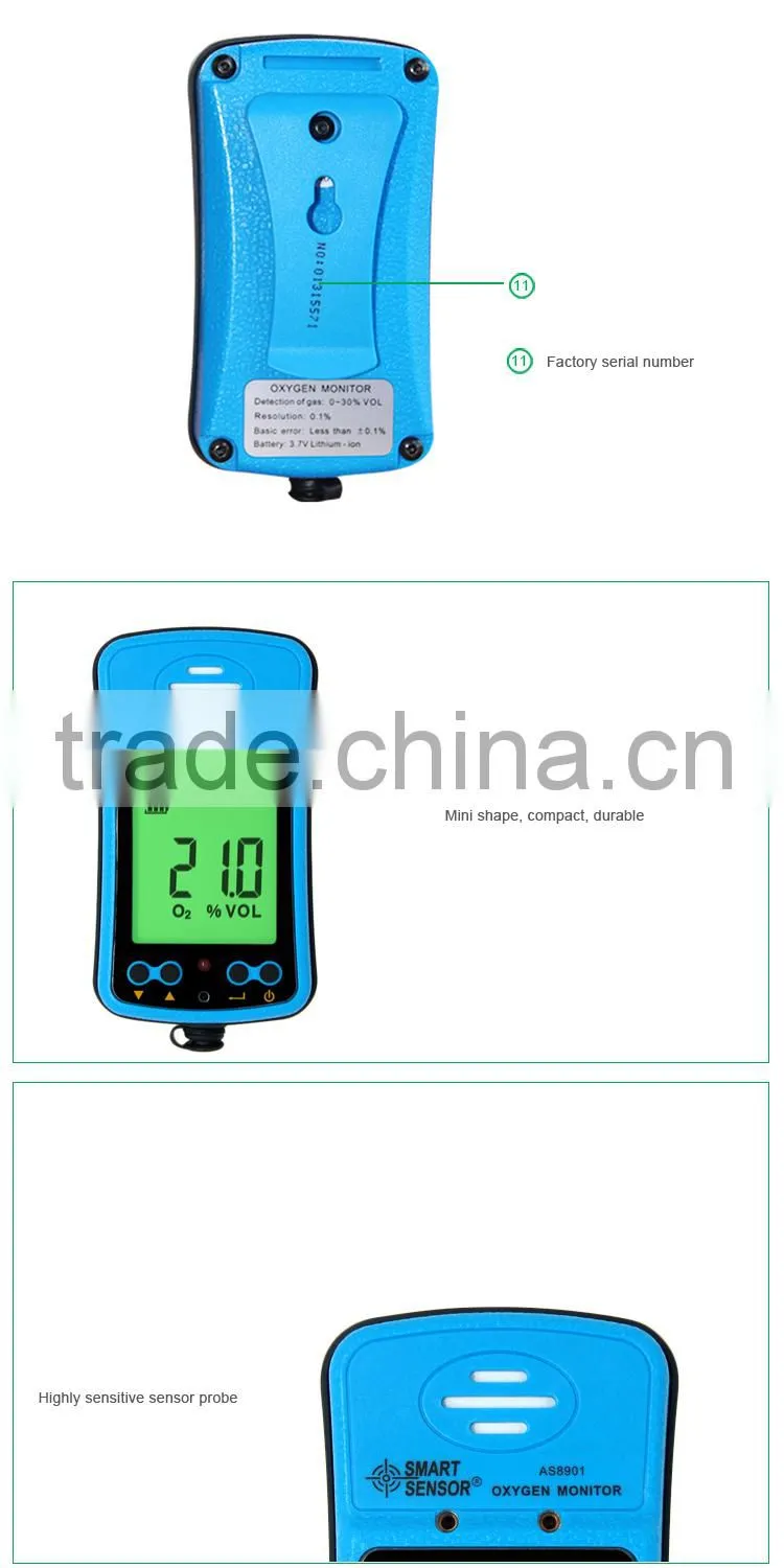 Gas Detector Portable AS9801 Oxygen Monitor O2 Analyzer With Alarm