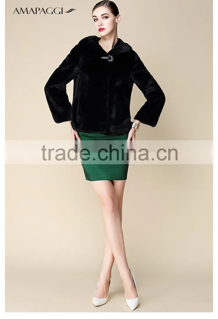 wholesale Fashion short mink fur coat hooded