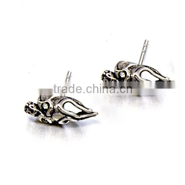 Fashion Mens Hollow Skull Earring Silver Antique Stainless Steel Jewelry