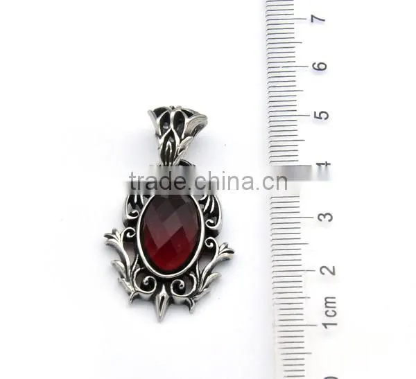 Mens gothic big red stone pendant vintage carving pendant stainless steel popular pendant