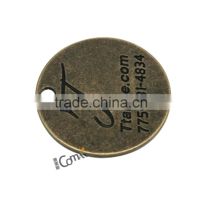 Anti brass round engraved small custom metal jewelry tags