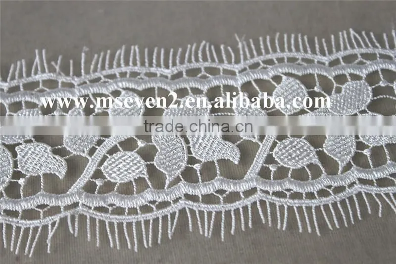 6cm width high quality 100% polyester white color lace trim eyelash lace trim african lace embroidery fabric for wedding dress