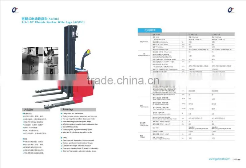 1.5-1.8T Electric Stacker Wide Legs(AC/DC)