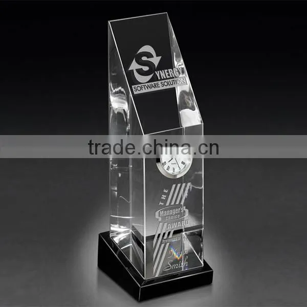 2015 clear optical crystal with silver clock awards