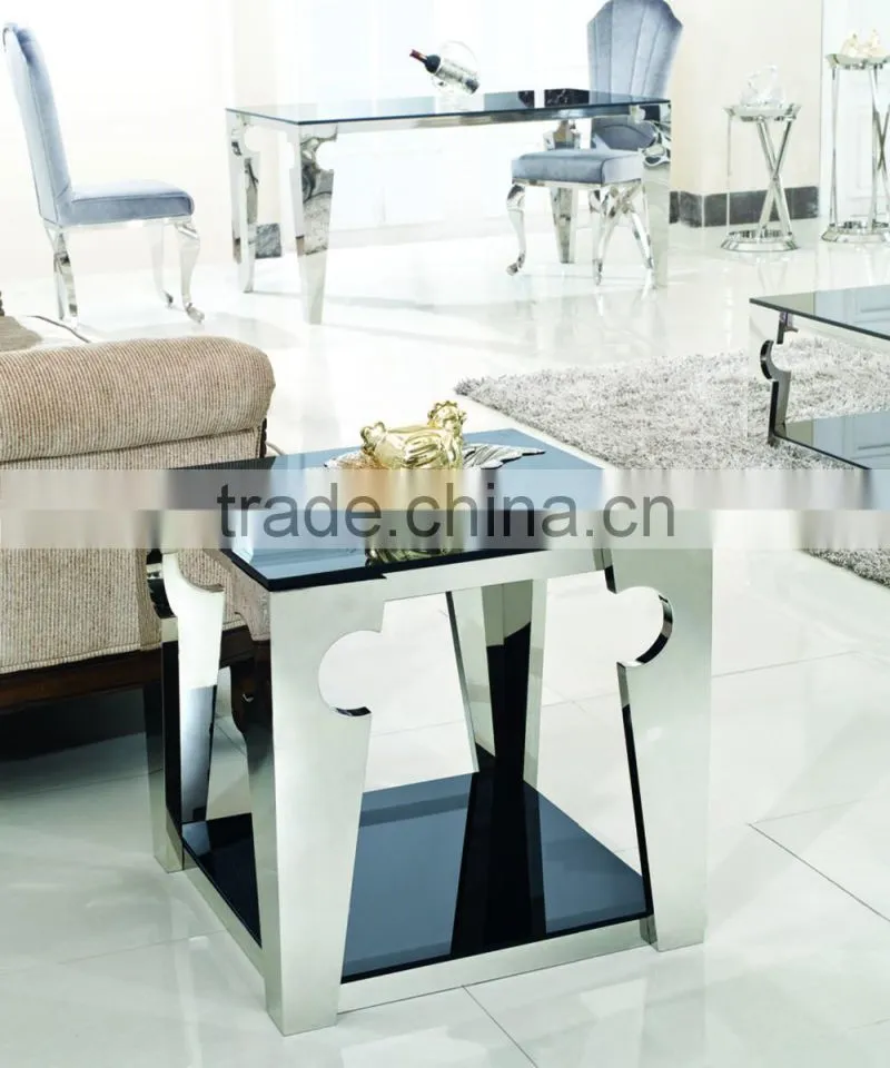 D336 Modern Design Stainless Steel Square Black Mirrored End Table