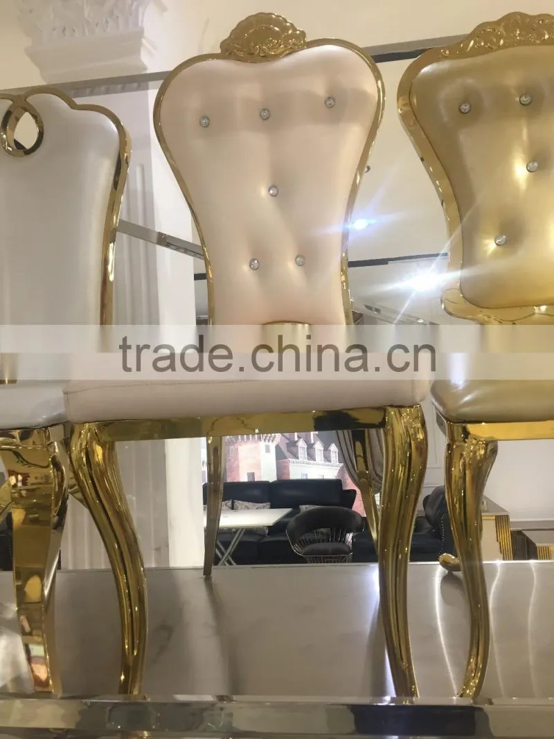 luxury white stitching PU back golden wedding chair