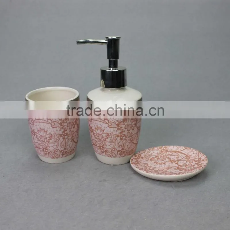 3 pcs Wood texture ceramic bathroom accessories set