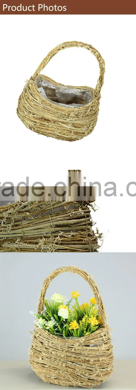 Rattan Hand Basket Shape Flower Pots For Garden Planer