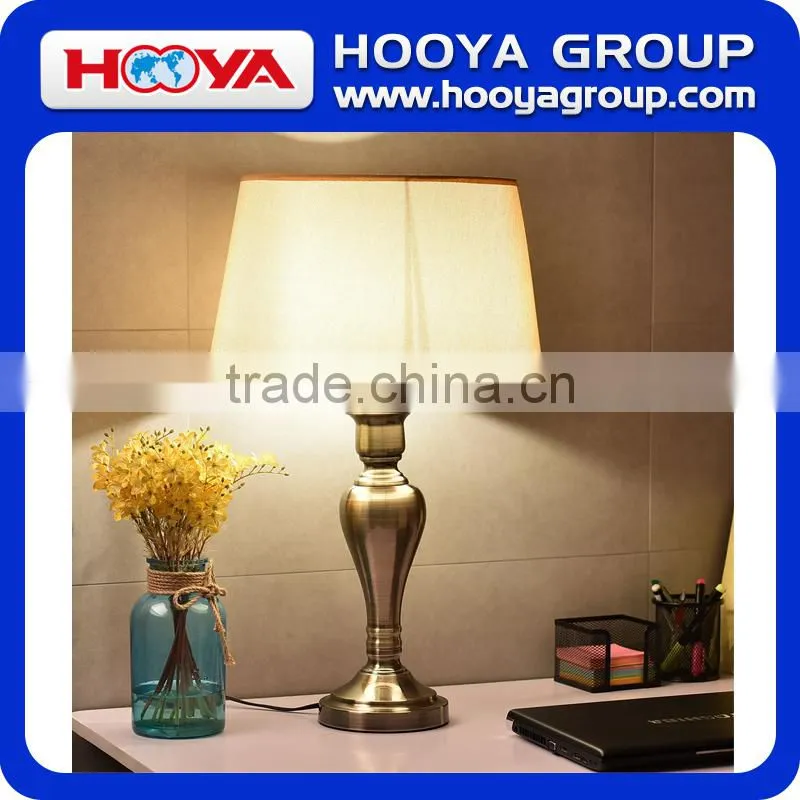 15" Antique Brass Table Lamp w/ LED Bulb Linen Shade Iron Base Bedroom Office