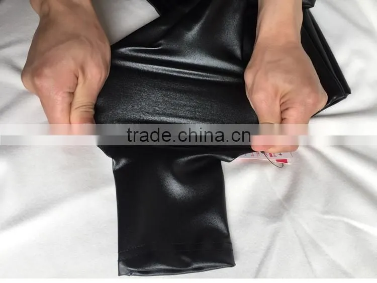 Autumn Womens PU Leather Pants High Elastic Waist Leggings Not Crack Slim Leather Leggings Fleece Trousers Women Plus Size