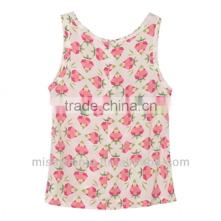 Girl sleeveless diamond pineapple pattern shirt