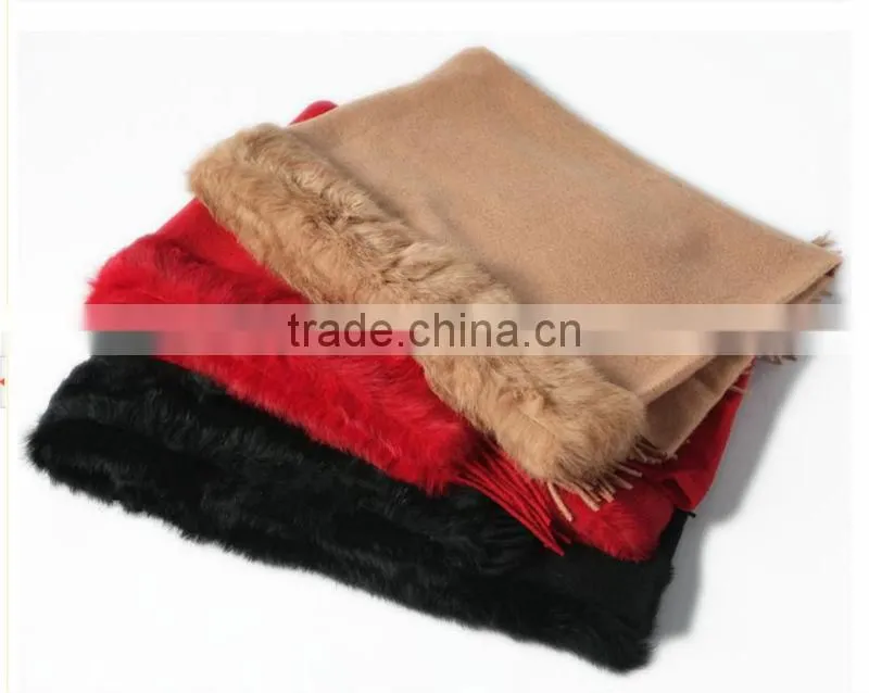 CX-B-P-21 Women Fashion Cashmere Pashmina Shawl With Fur Trim