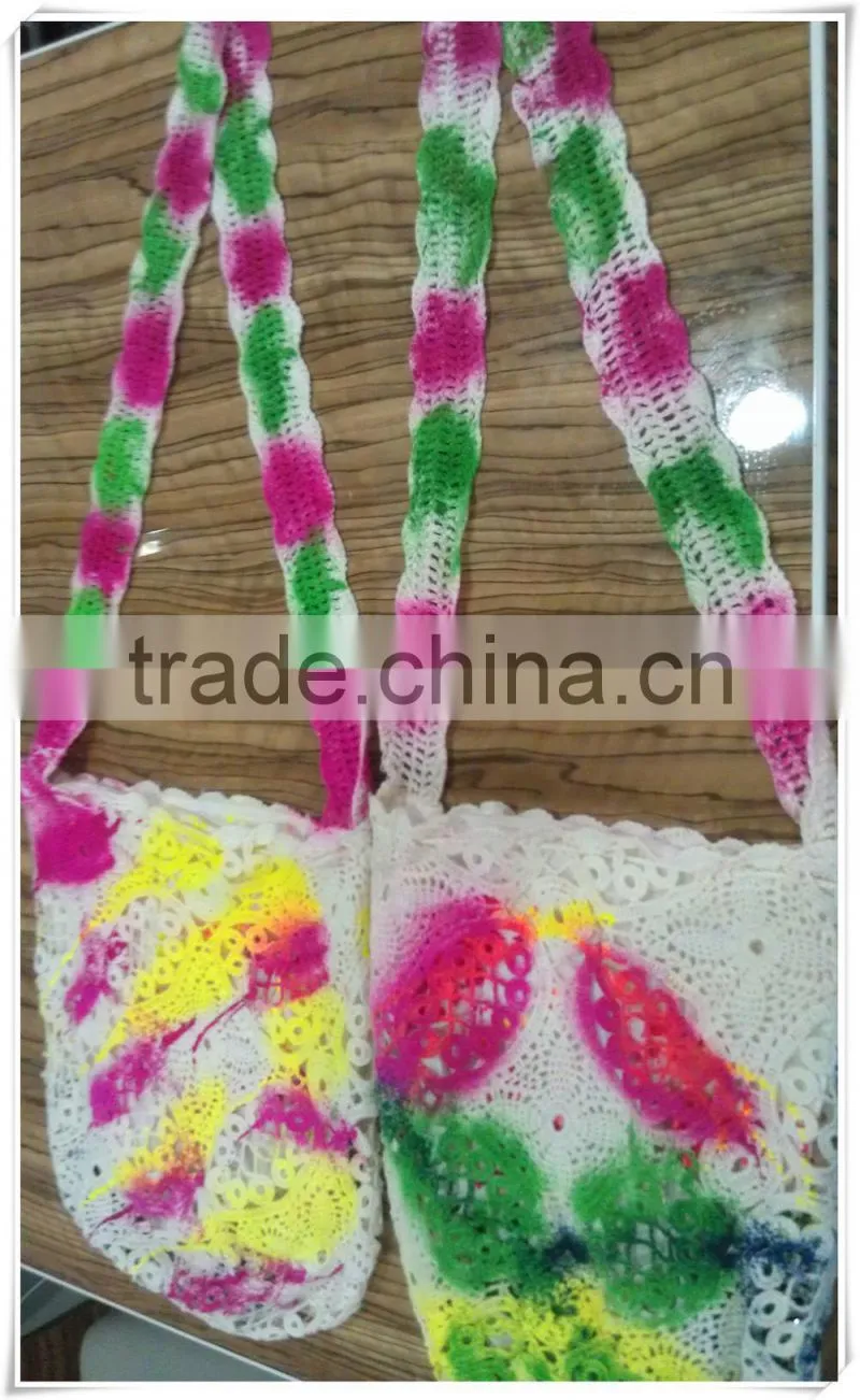 2015 New design 100% cotton handmade fashion embroidered luxury crochet handmade shoulder bag