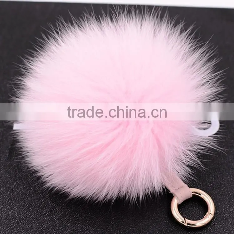 Fur Pom Pom Keychain 12cm Fox Fur Ball Key Chains Cute Round Ball Fluffy Keychain Real Fur Key Ring Charms for Bags