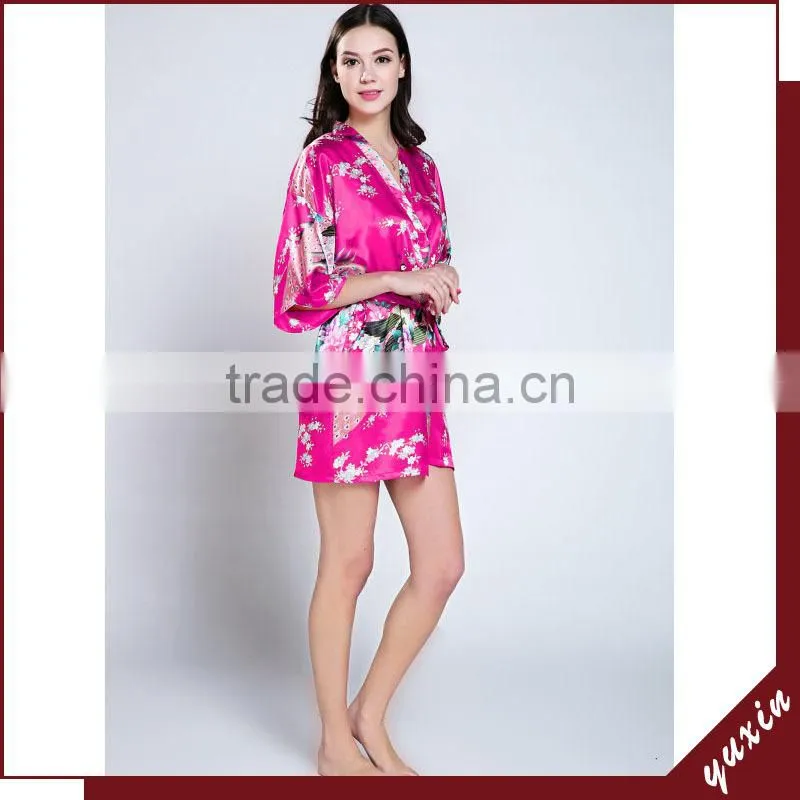 Wholesales silk short robe satin sexy robes for spa Silk Pajama WR011