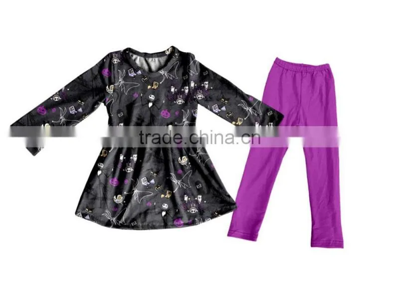 2017 Halloween style children girls outfits long sleeve frock clothing manufacturer cotton knitted kid girl clothing sets