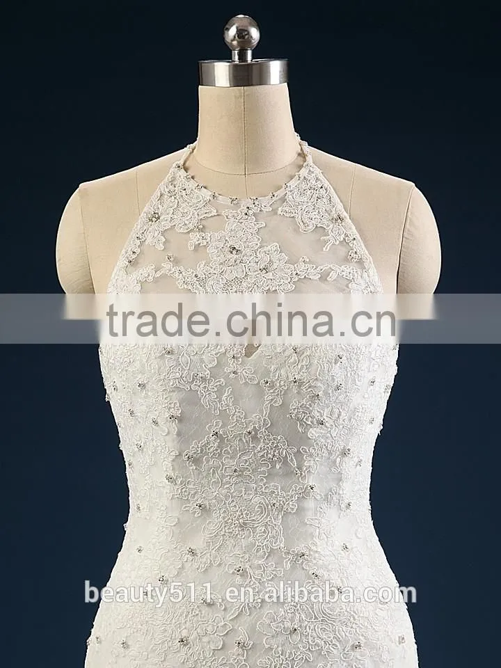 2017 A-line High Neck Sleeveless Floor-length Lace Wedding Gowns AS41101