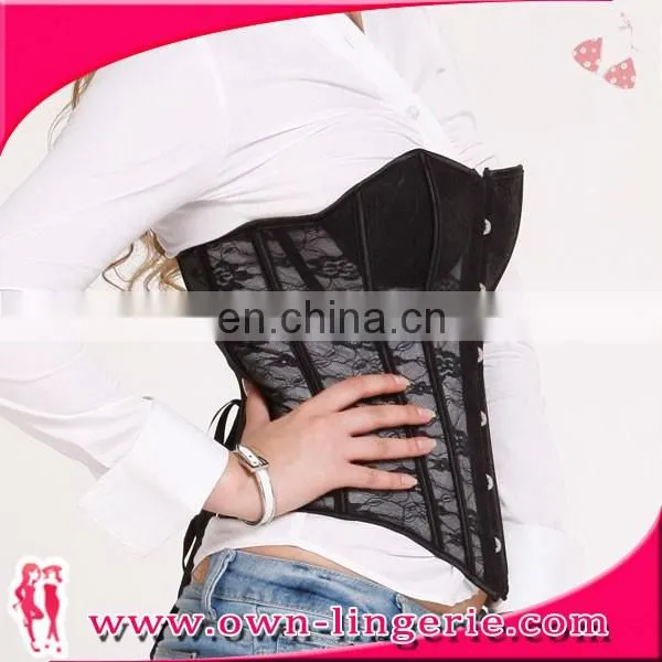 Black steel boned Sexy lace Mesh Corset ladies waist shaper corset on sale