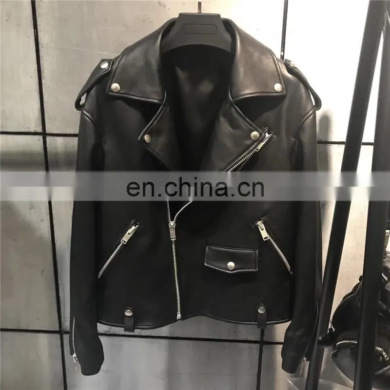 Sheepskin Plain Black Winter Leather Jacket Sheep Leather German Leather Jacket