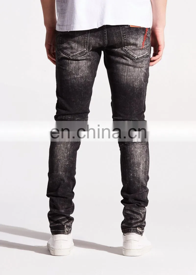 DiZNEW Fashion Design Skinny Super Biker Ripped Black Jeans Mens