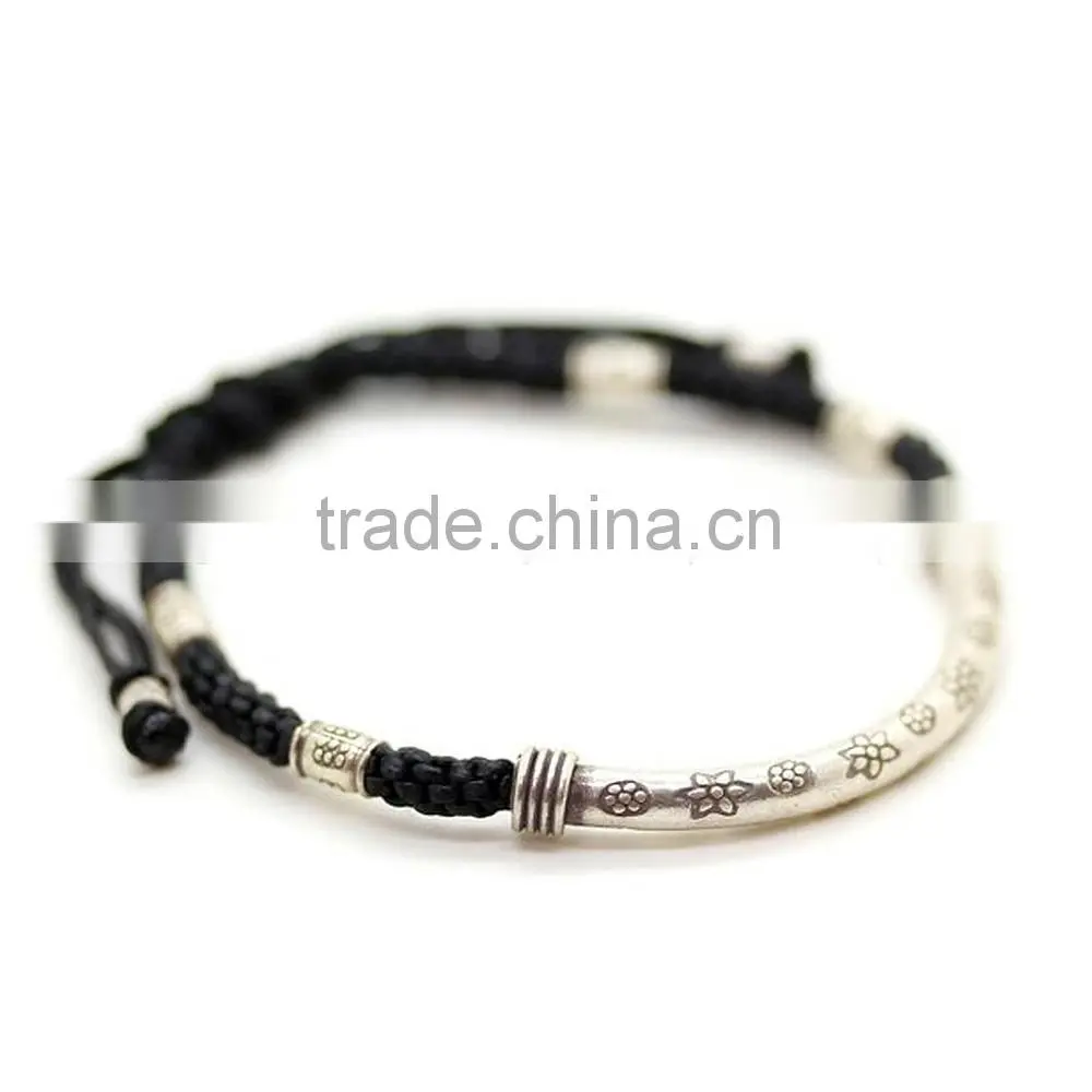 black string woven bracelet with alloy metal bar