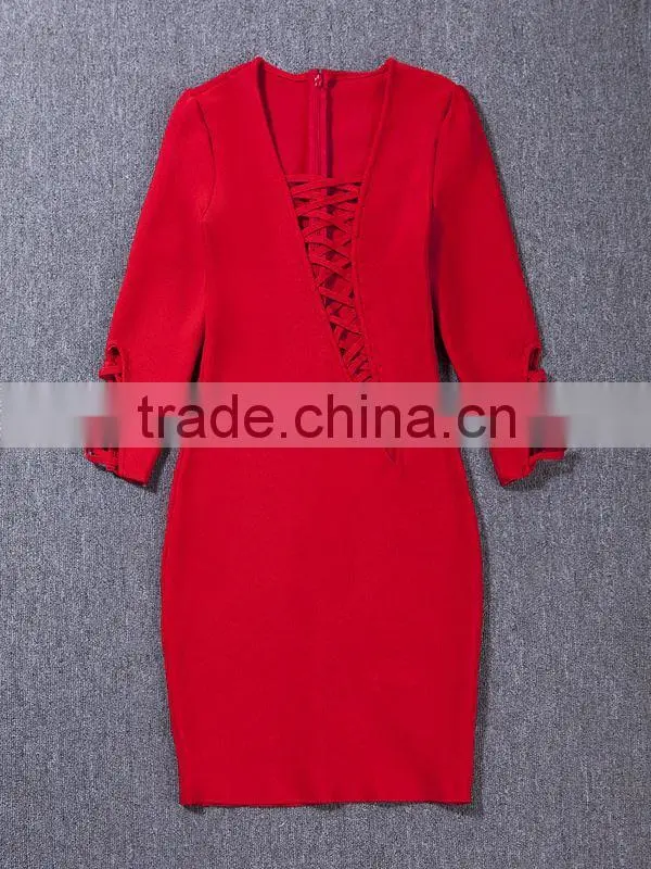 Summer dress 2015 new fashion elegant and sey women black red beige white long sleeve evening party bandage Dress Bandage Bodyco