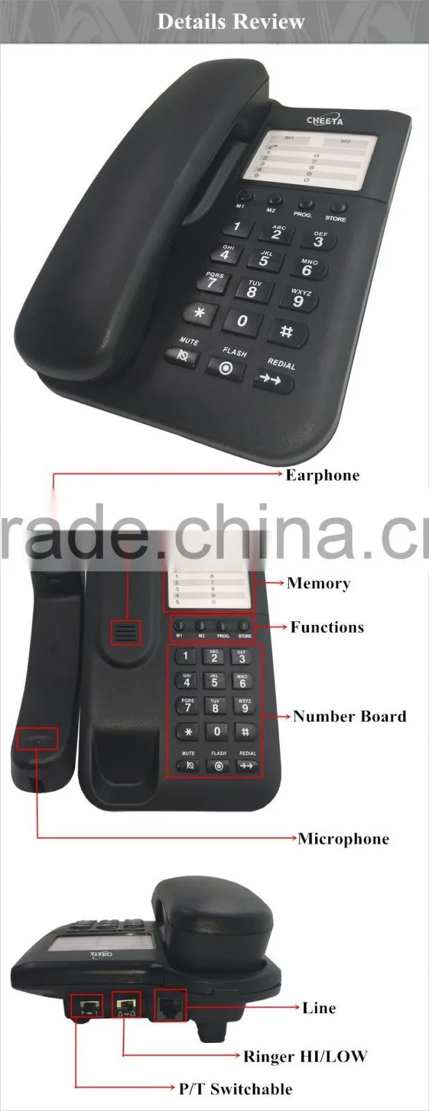 Home use analog desk telecom corded telephone