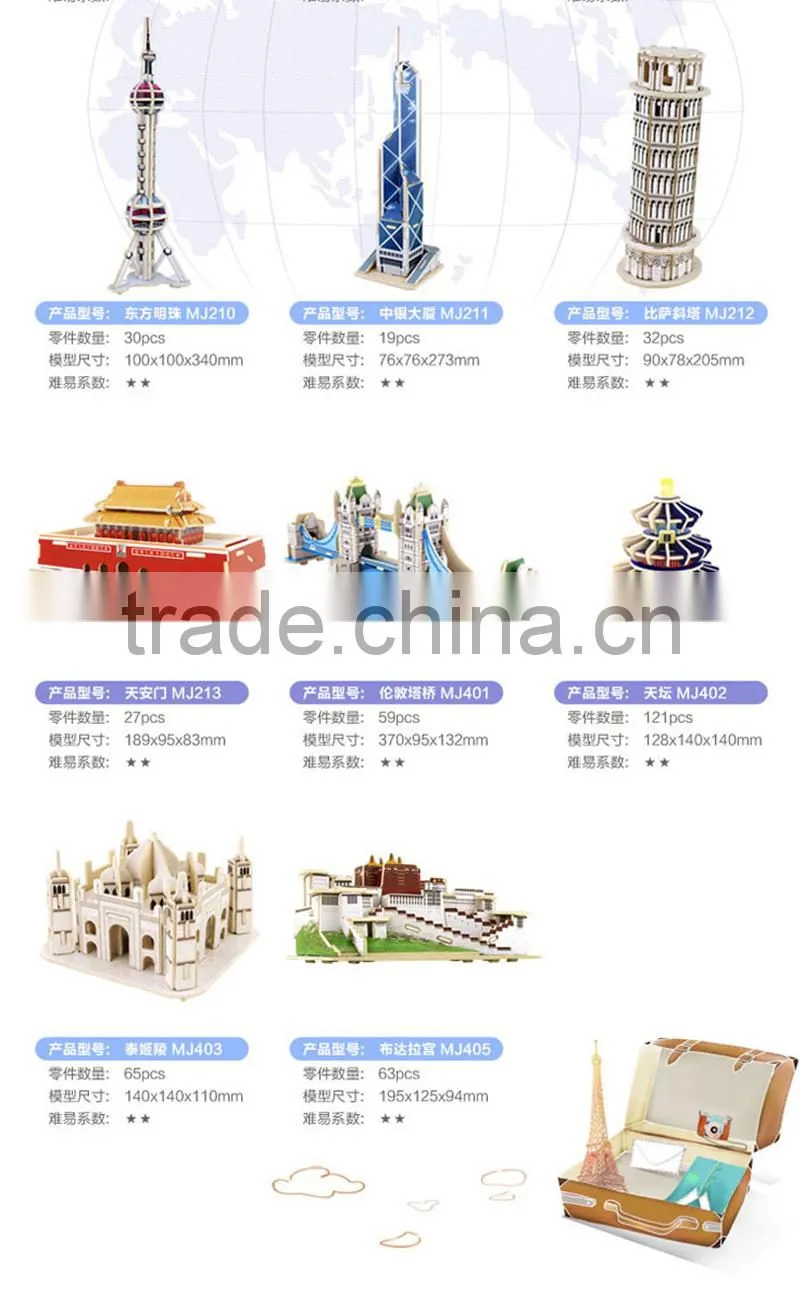 Mini Qute 3D Wooden Puzzle Oriental Pearl TV tower world architecture famous building Adult model educational toys gift NO.MJ210