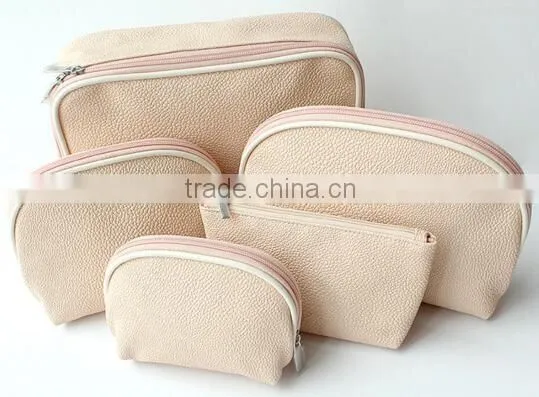 Beige OEM Leather travel toiletry pouch,cosmetic travel carry vanity,soft leather makeup bag