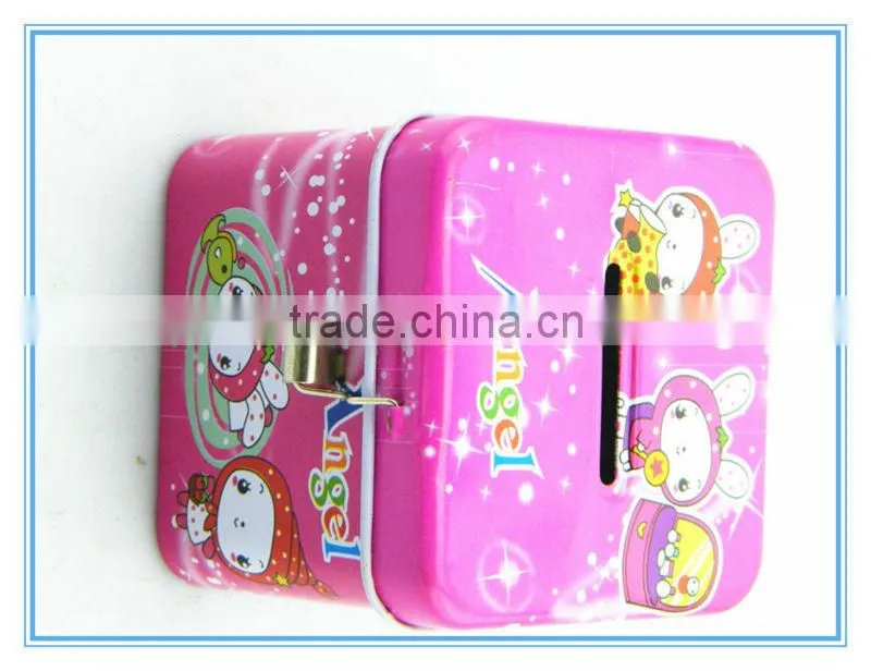 High quality square tin coin box tin saving bank /coin bank with lock