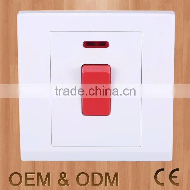 Fashion white 20a china wall switch with neon light