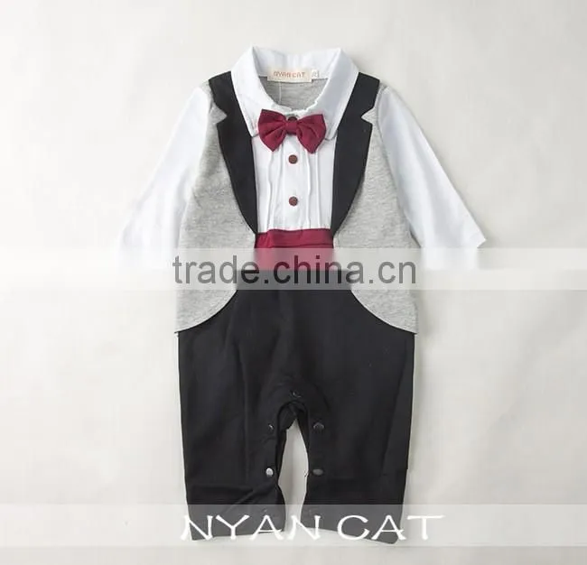 2016 Hot sale Spring & Autumn Kids Clothes Gentleman organic cotton fake 2pcs jumpsuits 2 color handsome boy kids rompers