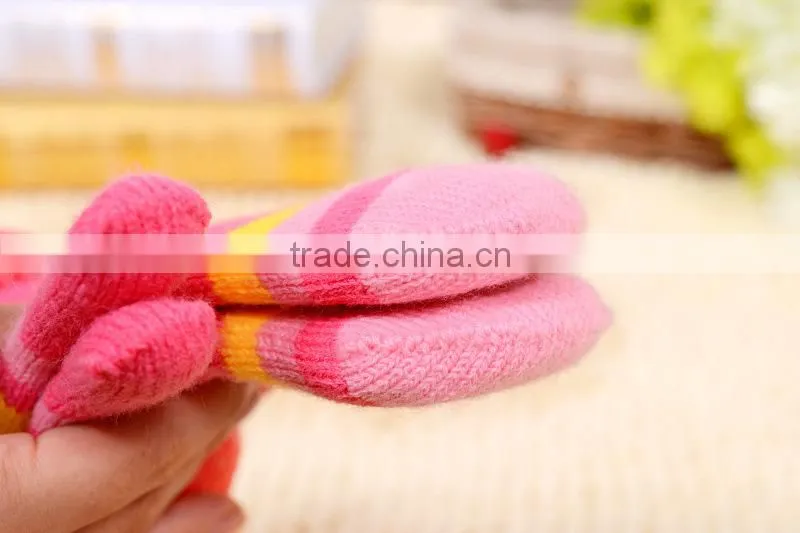 Children Candy color stripe cute gloves, Full Finger lovely Knitted gloves