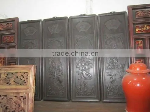 Chinese antique black carved folding screen