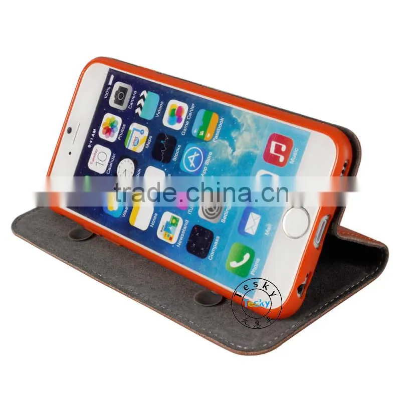 new 2014 luxury genuine leather case with suckers for iphone 6