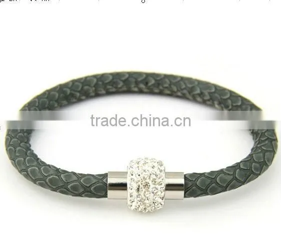 Fashion Jewellry Stainless Steel PU Leather Bracelet with Heart Charm